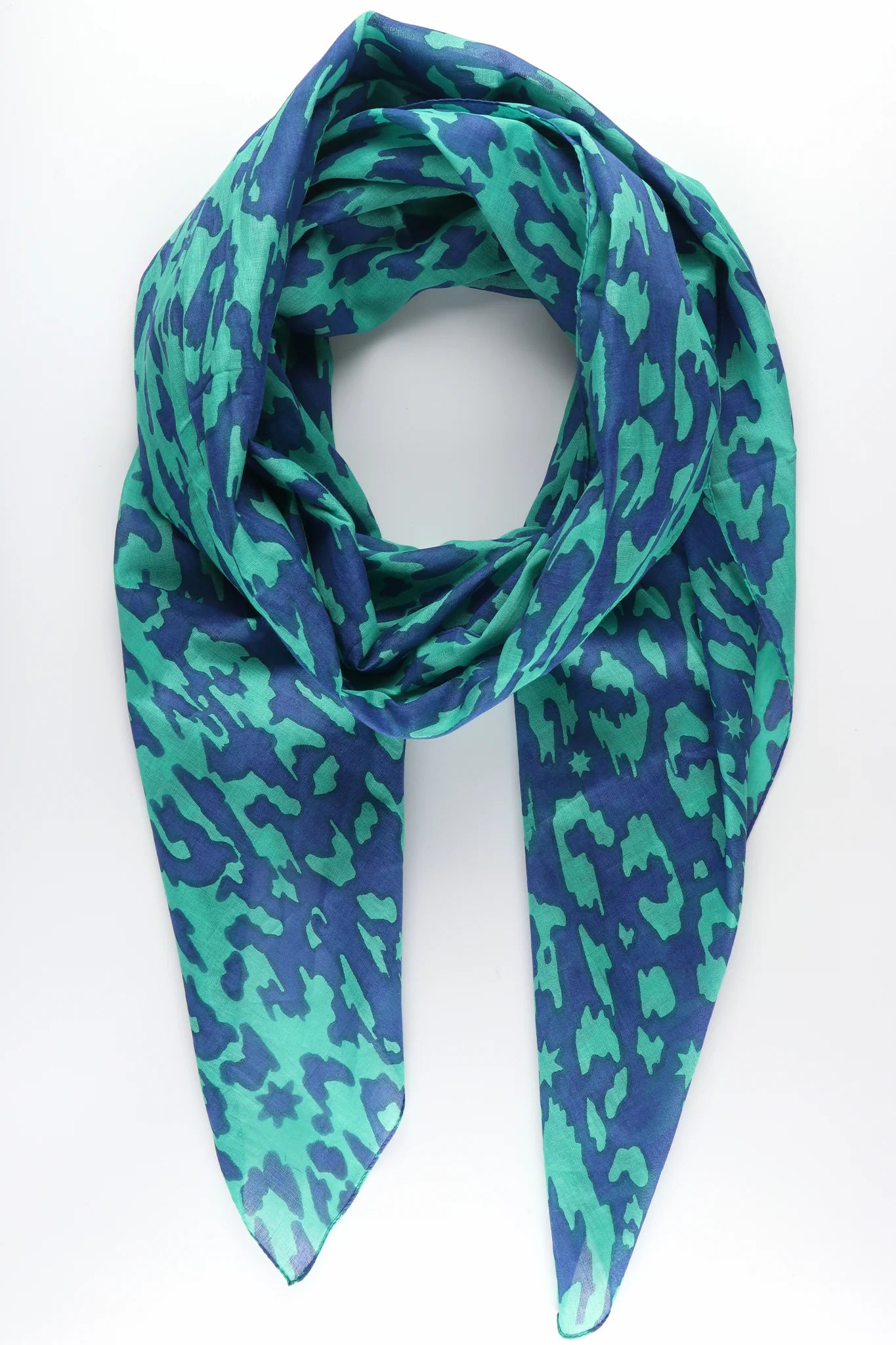 Blue and green animal print scarf