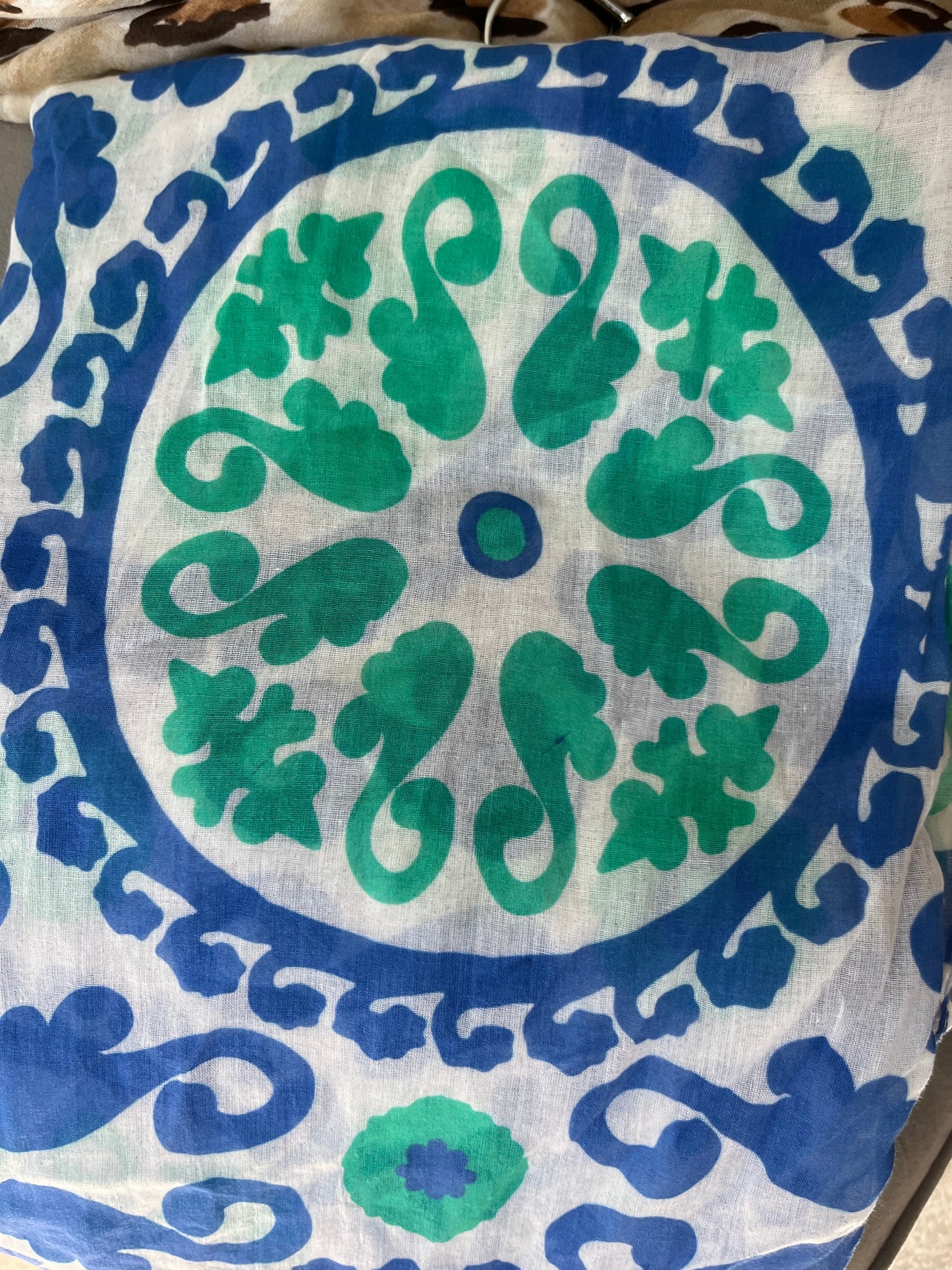 Lightweight cottonTile pattern scarf/ sarong-green & blue