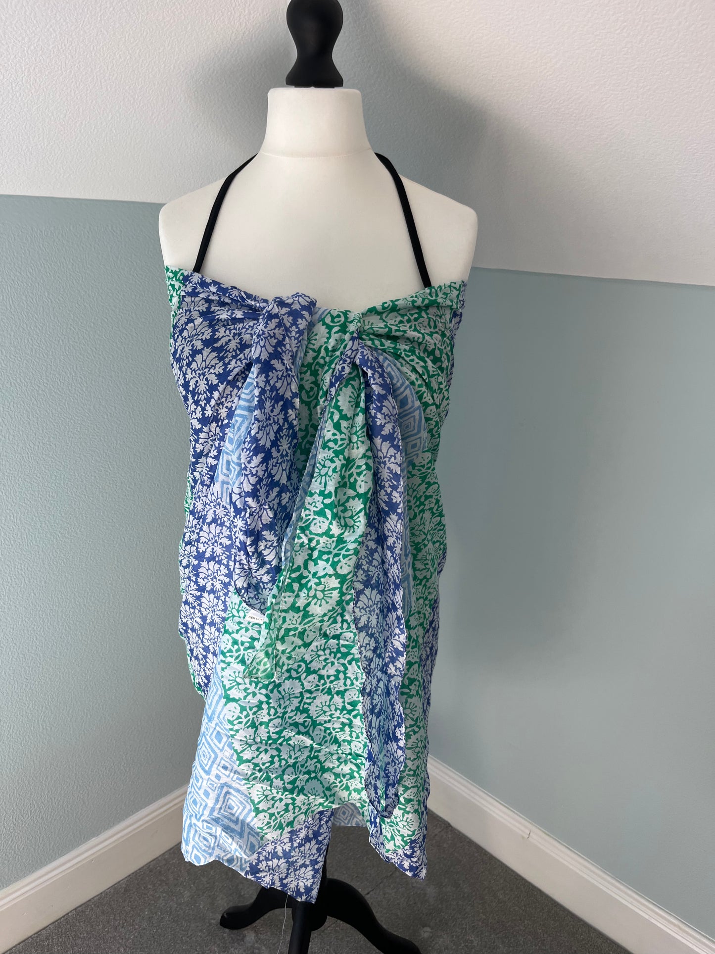 Lightweight cotton scarf/sarong -Floral & Diamond Print pattern