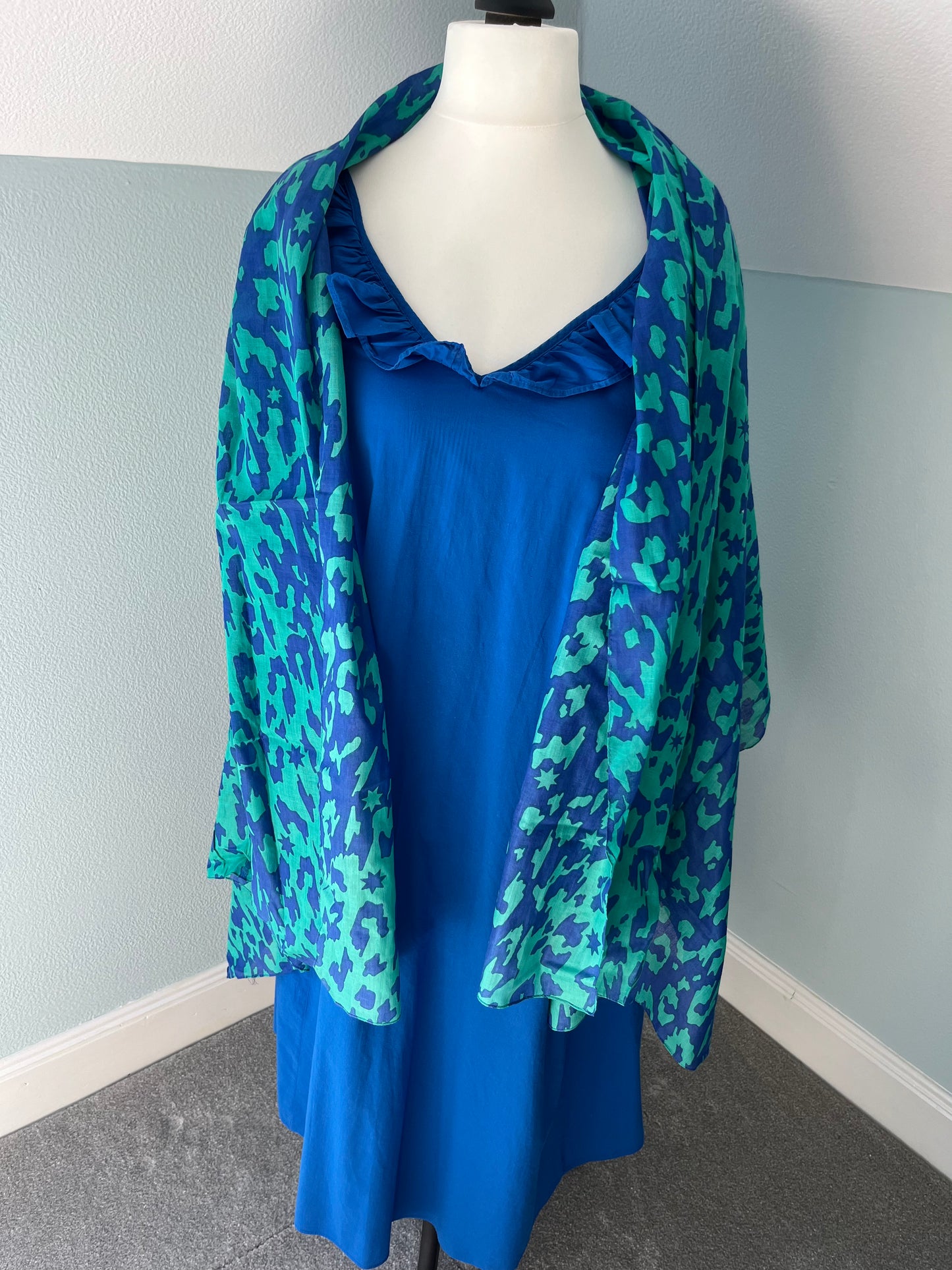 Lightweight cotton scarf/sarong - Blue and green animal & star print