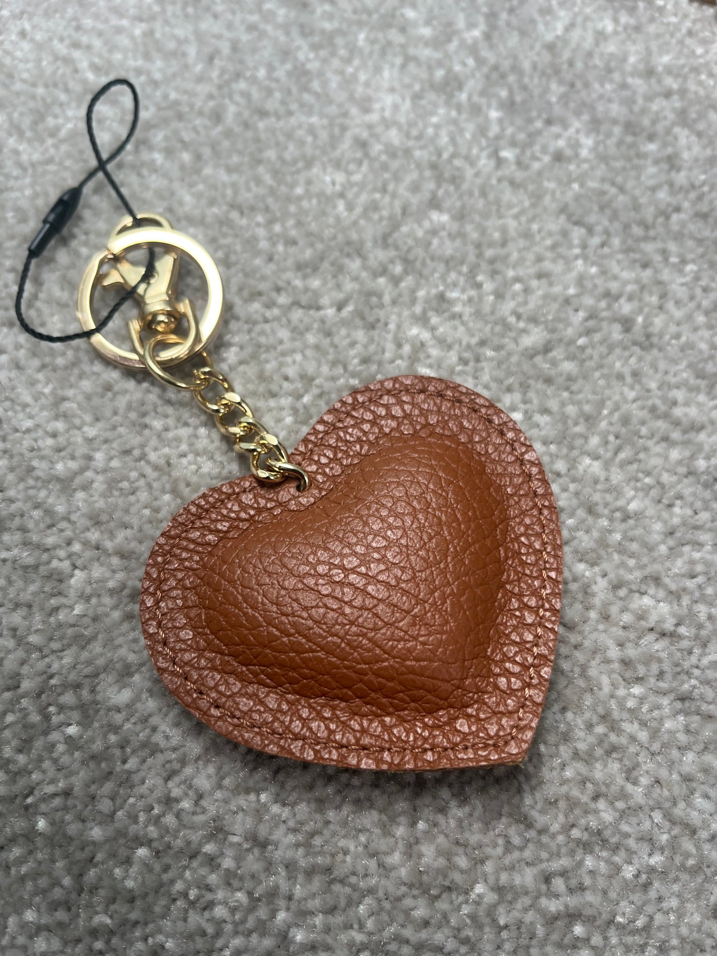 Heart shaped bag charm/keyring - leather
