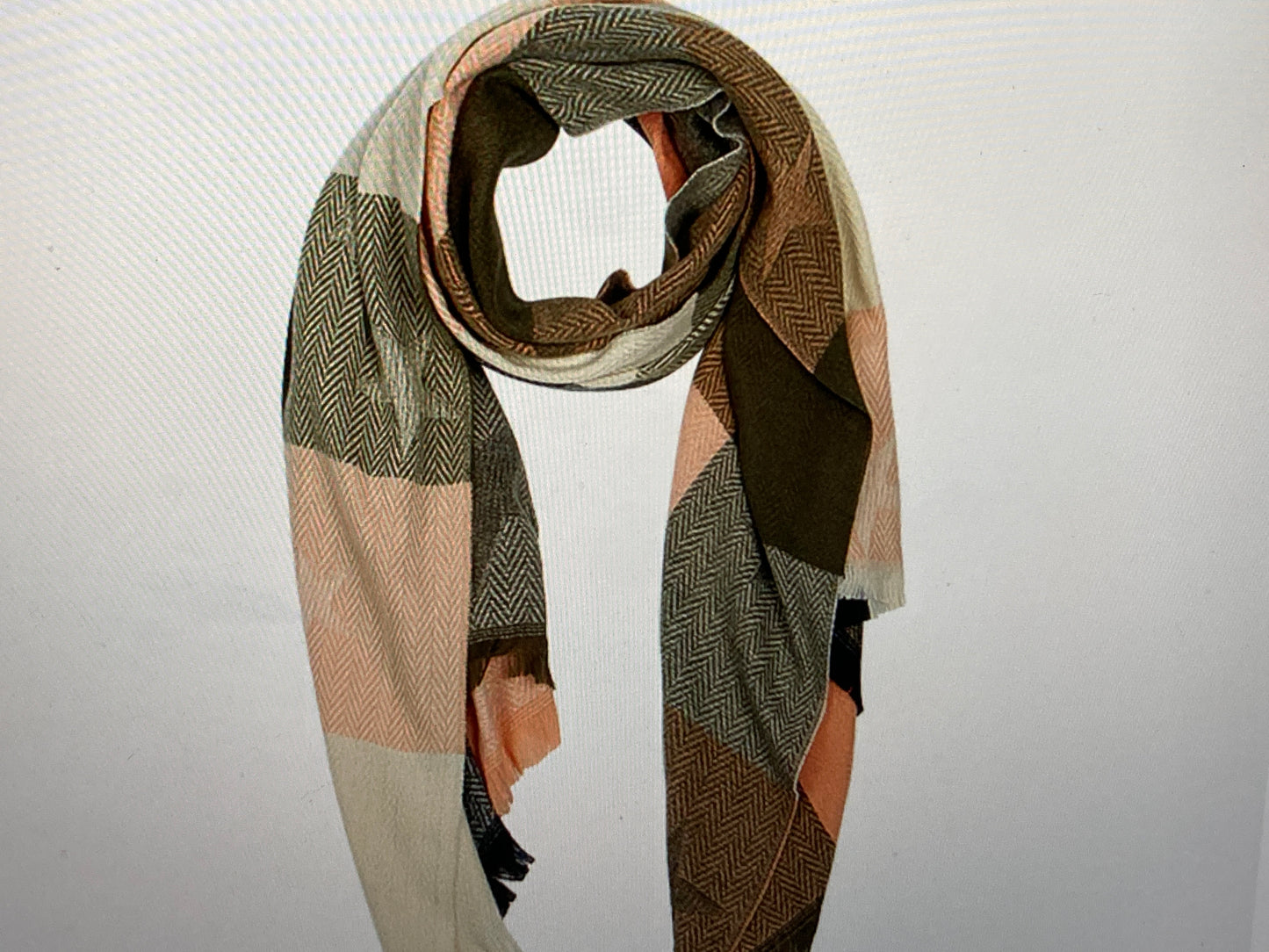 Neutral Check and Star Print Blanket Scarf with khaki and orange tones