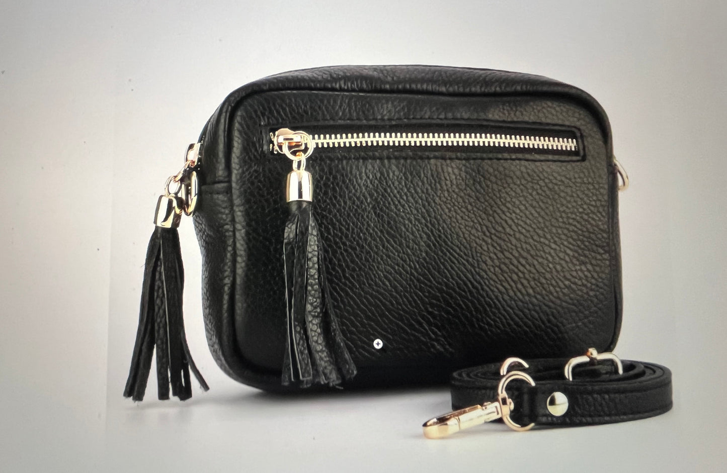 Small Genuine Italian Leather Crossbody Camera Bag with Front Zip Pocket