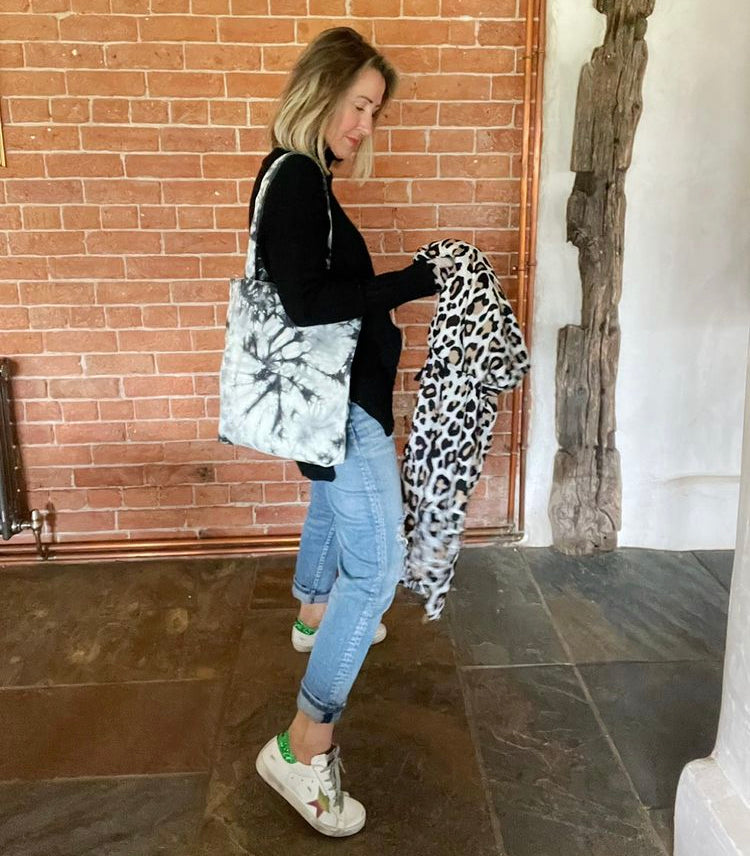 Black, white and grey tone Tie Dye Tote