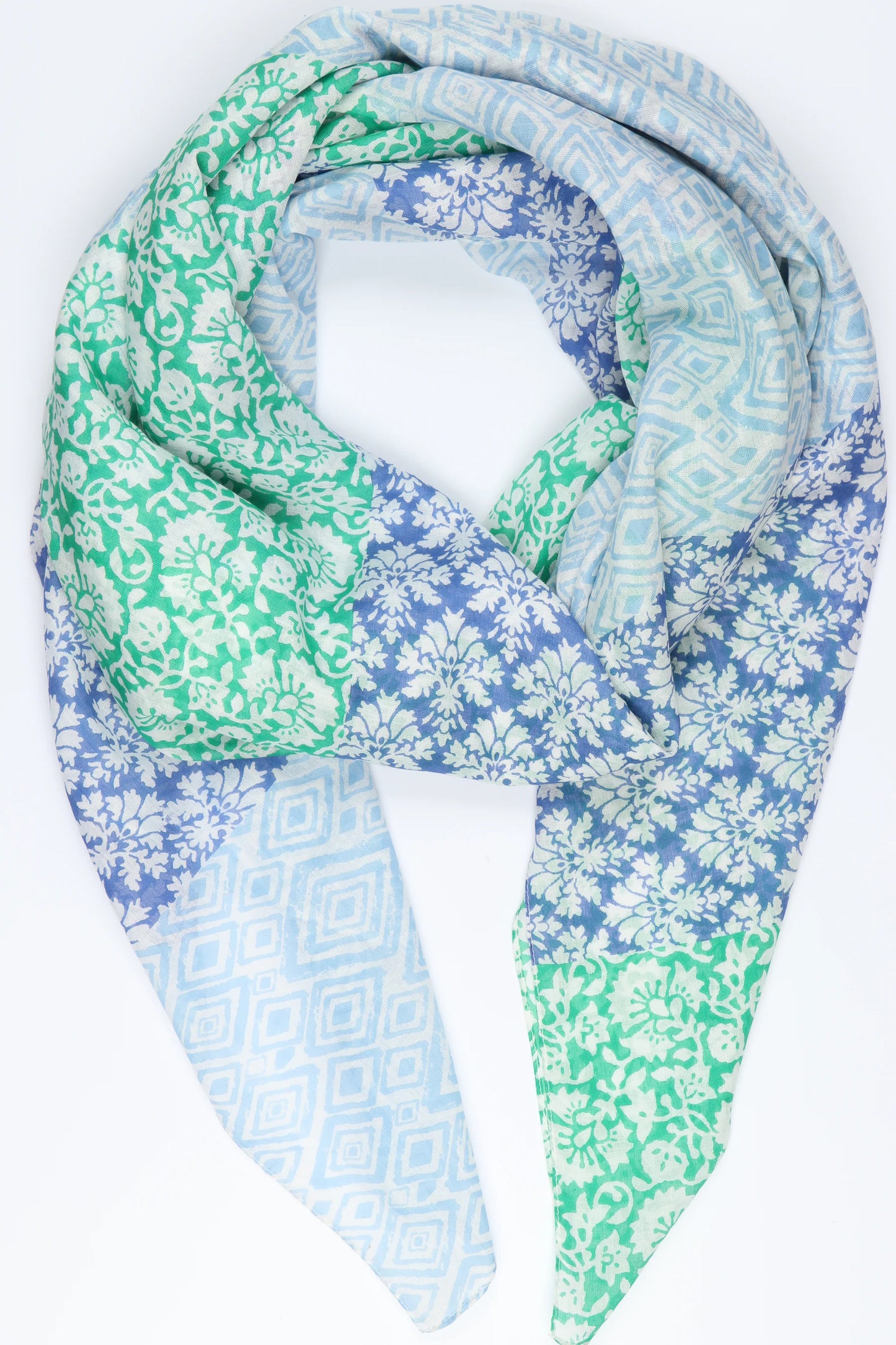 100% Cotton Mixed Floral & Diamond Print Cotton Scarf