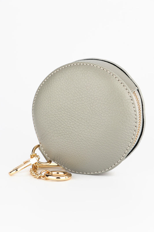 Italian Leather Round Clip-On Coin Purse