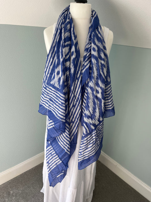 Lightweight Cotton Scarf/ sarong - Blue, Aztec