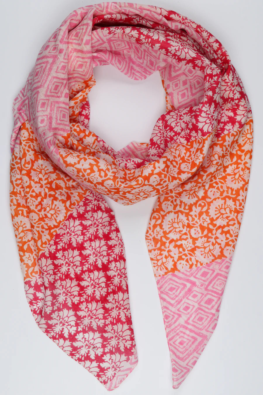 100% Cotton Mixed Floral & Diamond Print Cotton Scarf