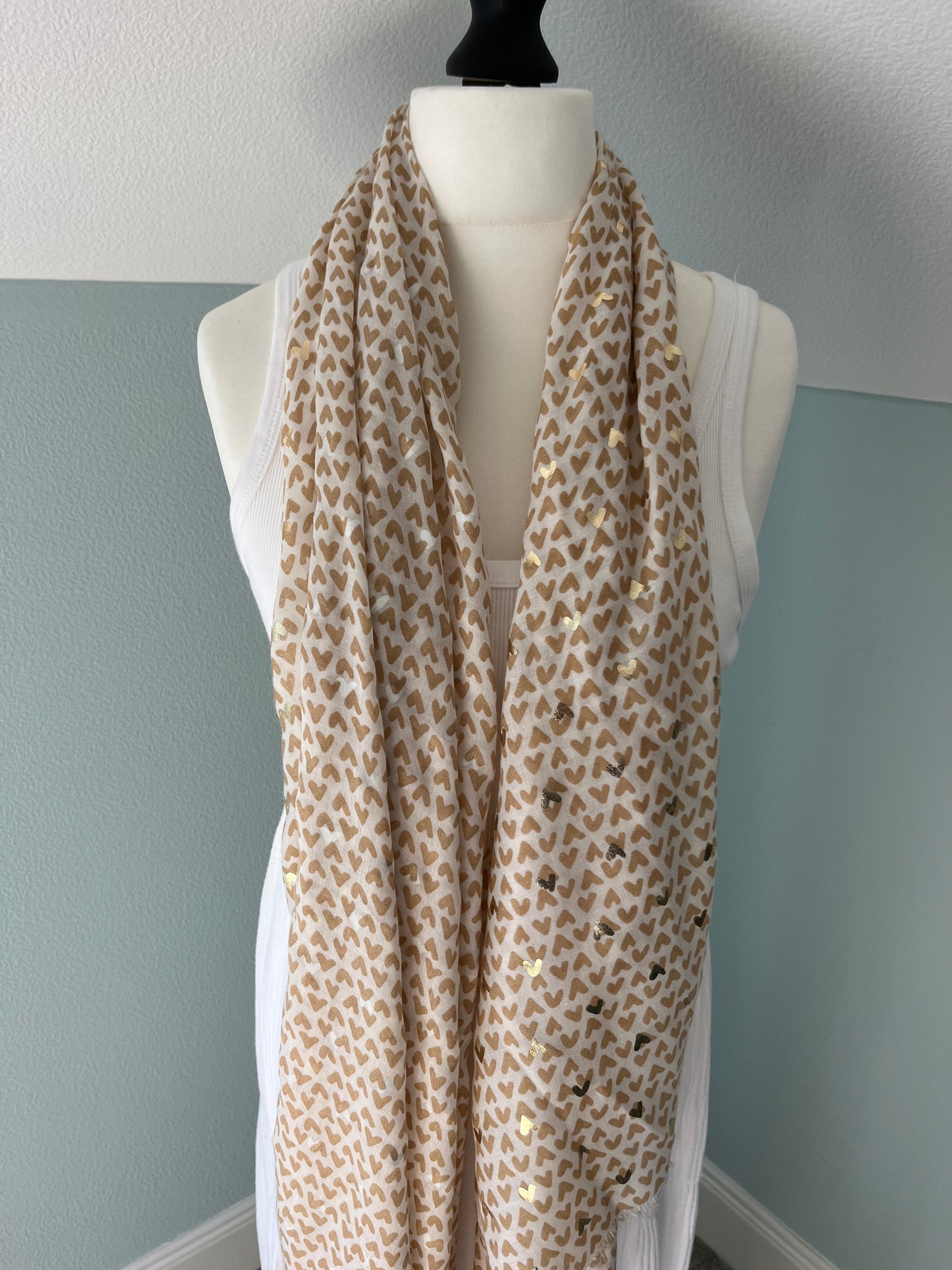 Lightweight Scarf - Love Hearts with gold foil