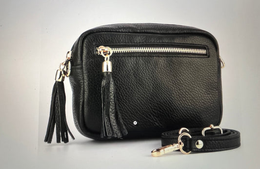 Small Genuine Italian Leather Crossbody Camera Bag with Front Zip Pocket
