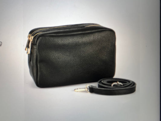 Genuine Italian Leather Double Section Crossbody Camera Bag