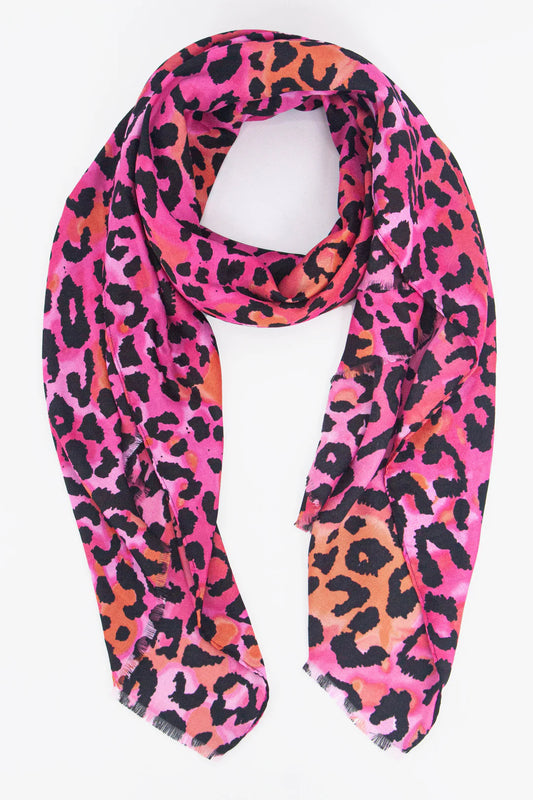 Bold Leopard Scarf in pink & orange